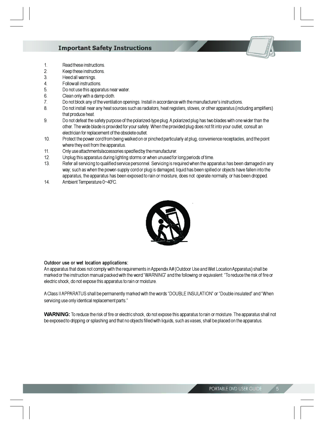 Kodak 82-184-00170 manual Important Safety Instructions, Outdoor use or wet location applications 