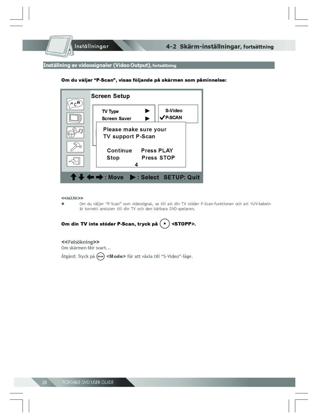 Kodak 82-184-00170 manual Inställning av videosignaler Video Output, fortsättning, TV Type Video Screen Saver 