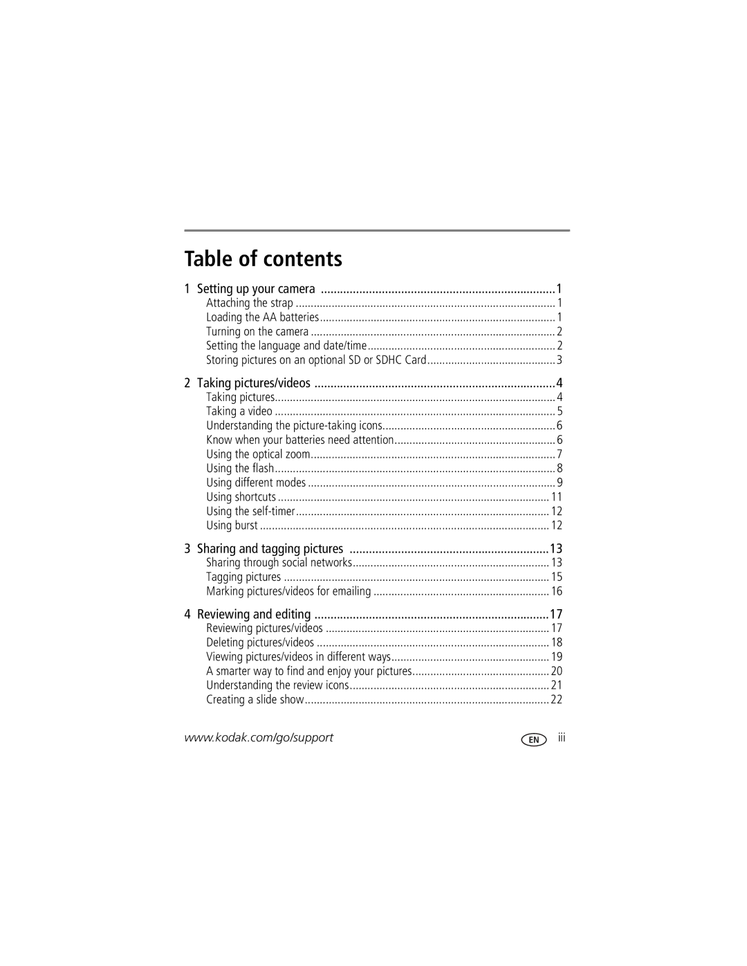 Kodak 8561326, 8407B001, 1845346, C142 manual Table of contents 