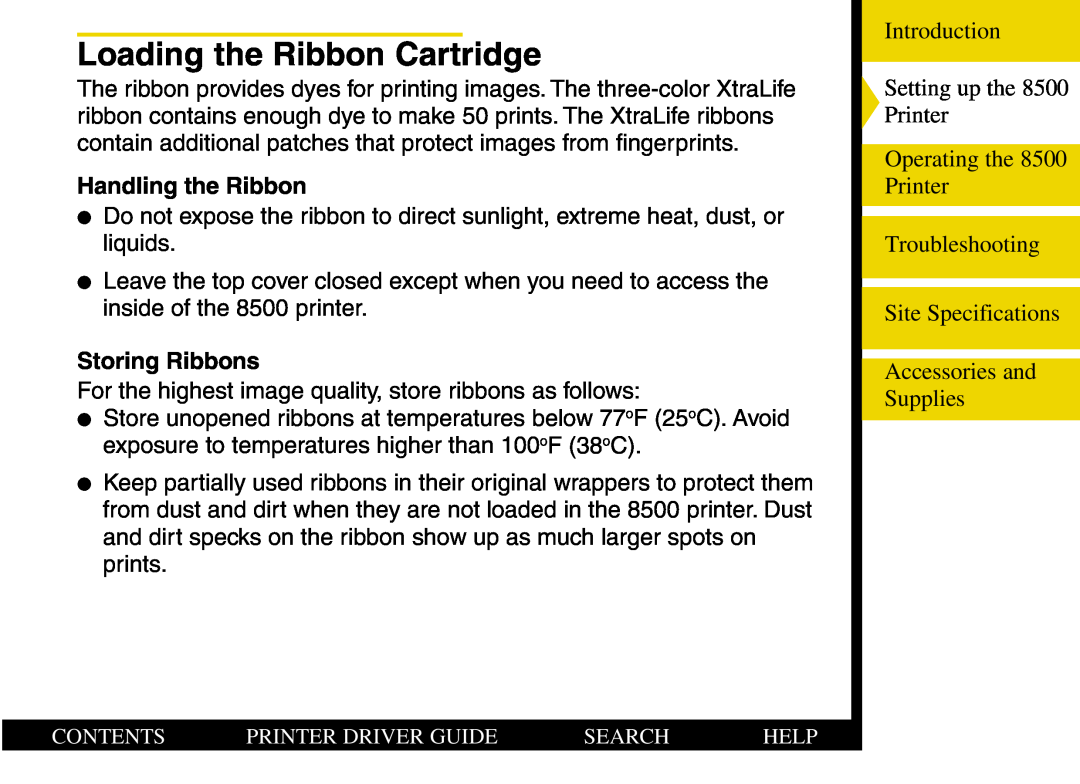 Kodak 8500 manual Loading the Ribbon Cartridge, Handling the Ribbon, Storing Ribbons 