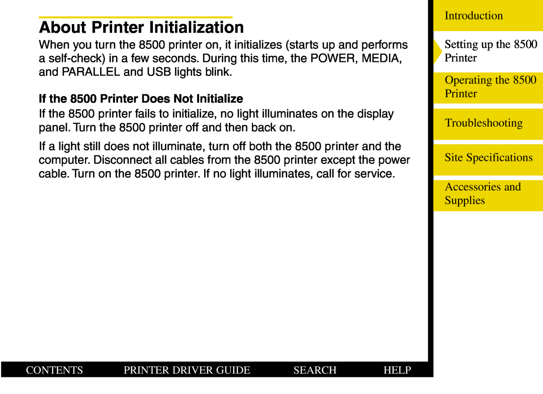 Kodak manual About Printer Initialization, If the 8500 Printer Does Not Initialize 