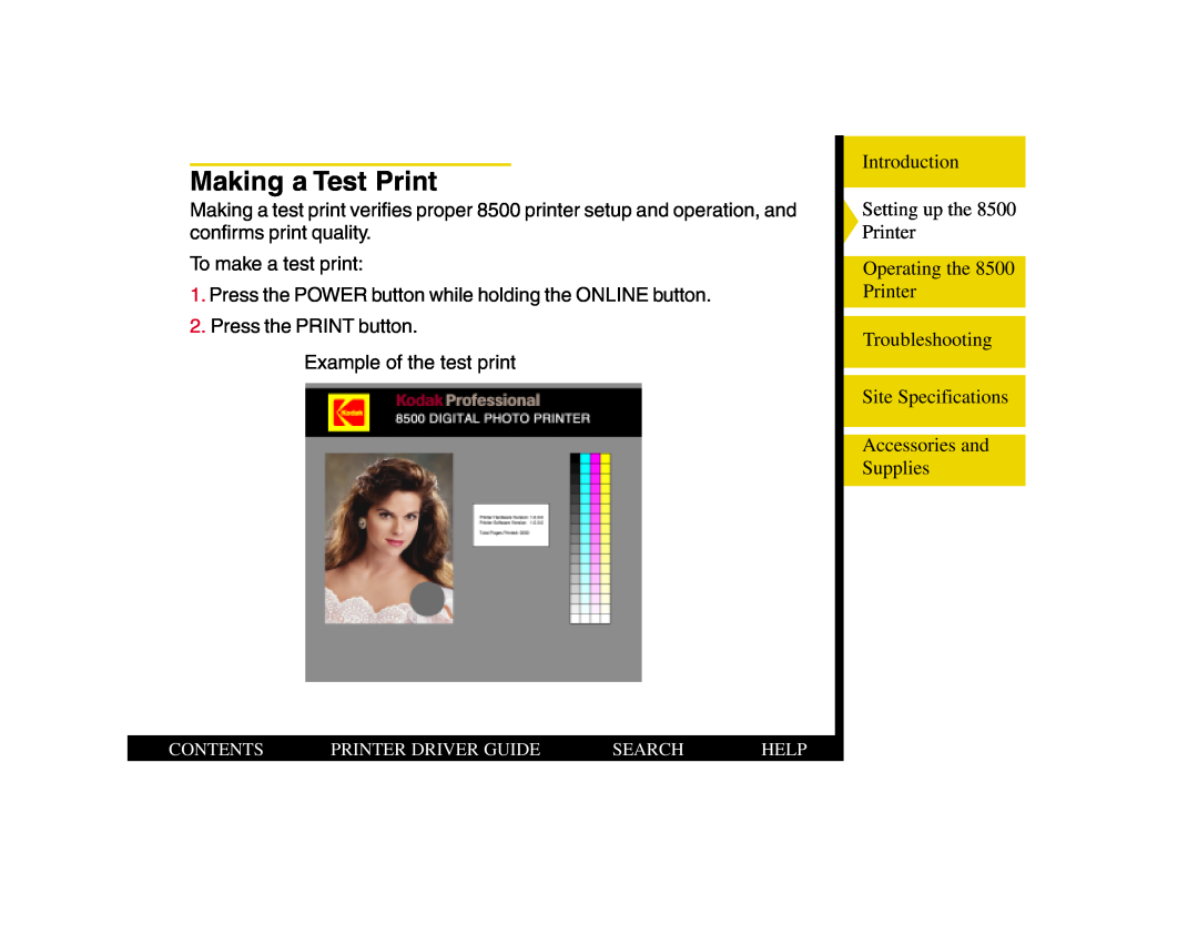 Kodak 8500 manual Making a Test Print 