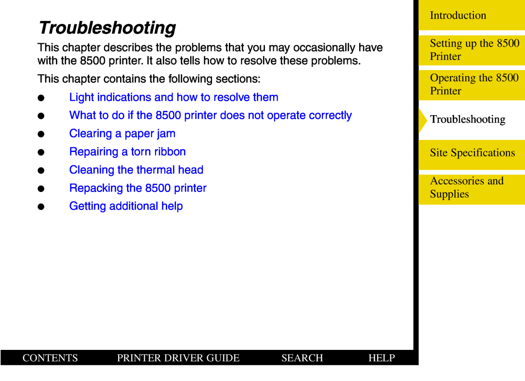 Kodak 8500 manual Troubleshooting, This chapter contains the following sections 