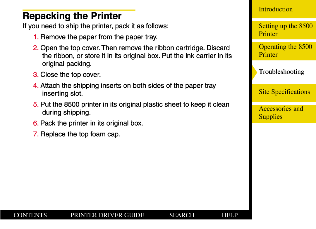 Kodak 8500 manual Repacking the Printer 