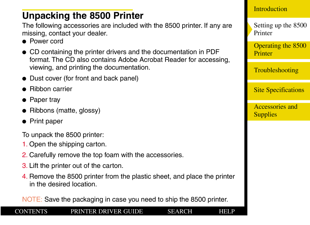 Kodak manual Unpacking the 8500 Printer 