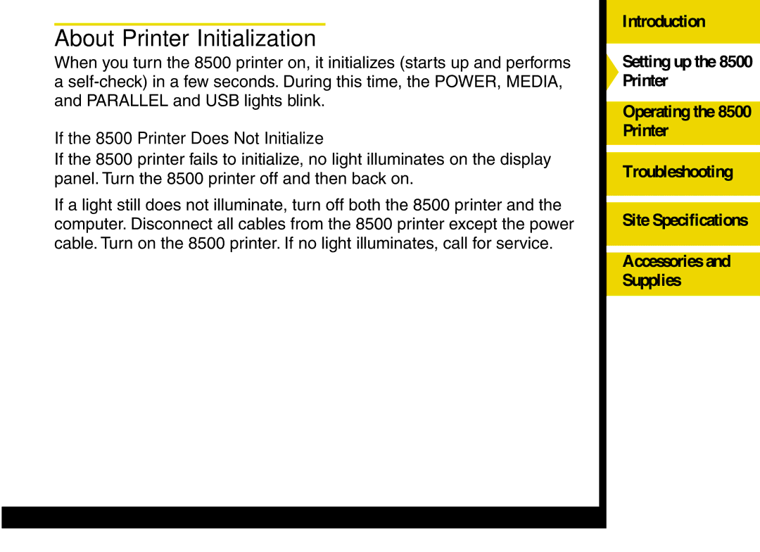 Kodak manual About Printer Initialization, If the 8500 Printer Does Not Initialize 