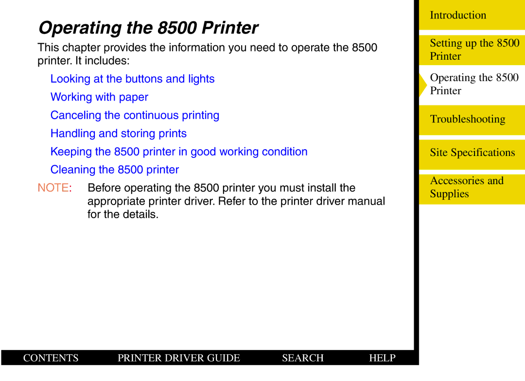 Kodak manual Operating the 8500 Printer 