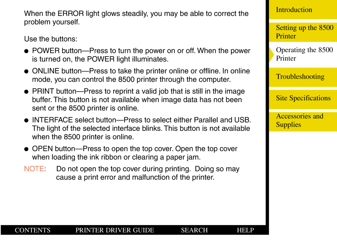 Kodak 8500 manual Contents Printer Driver Guide Search Help 