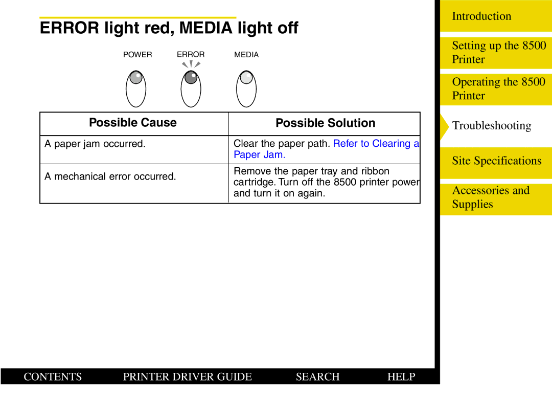 Kodak 8500 manual Error light red, Media light off, Paper Jam 