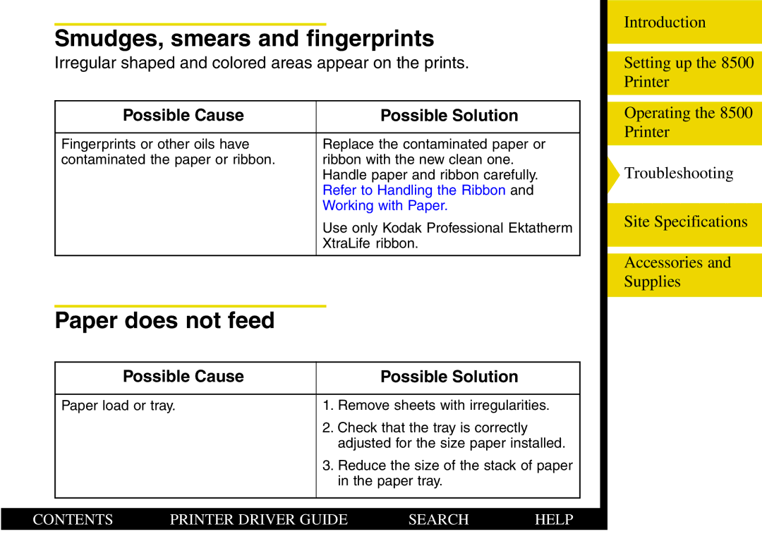 Kodak 8500 manual Smudges, smears and fingerprints, Paper does not feed 