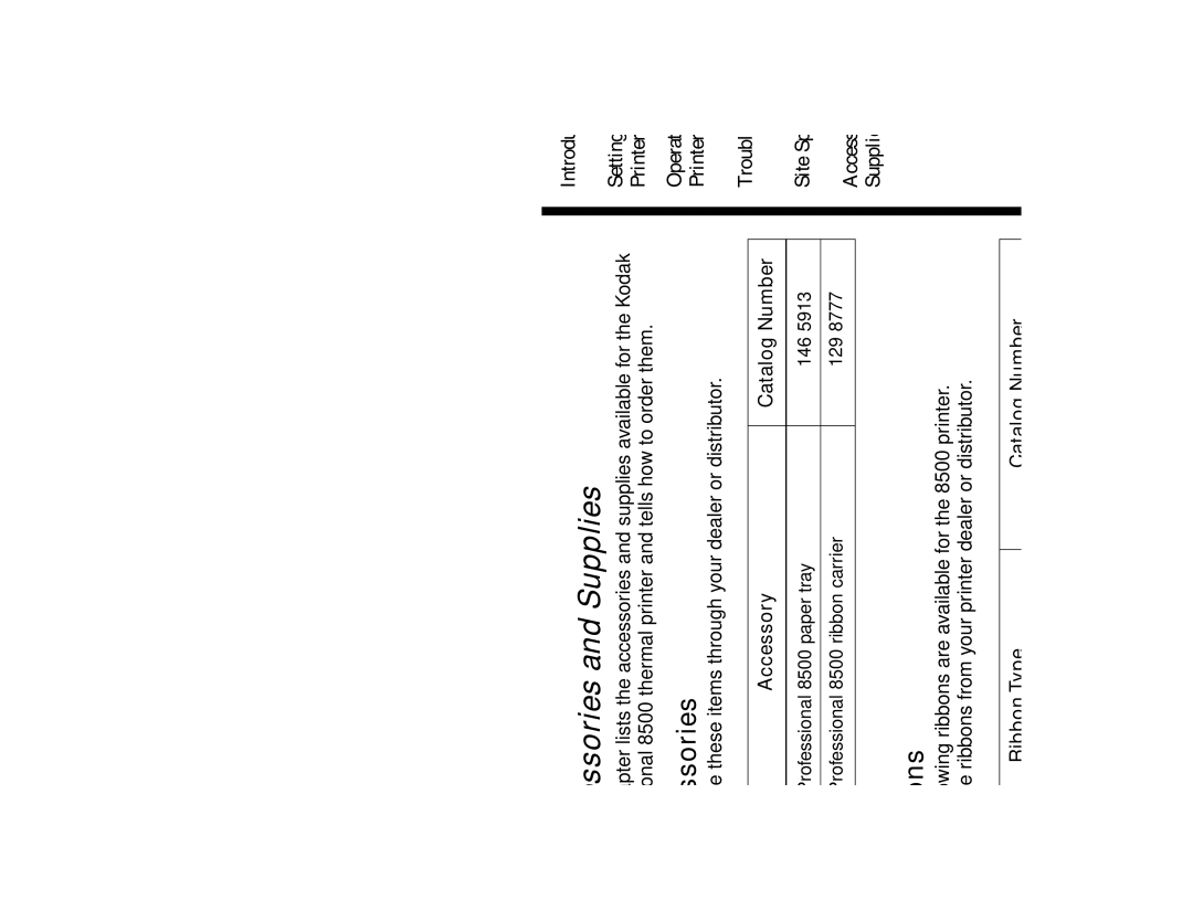 Kodak 8500 manual Accessories, Ribbons, Accessory Catalog Number, Ribbon Type Catalog Number 