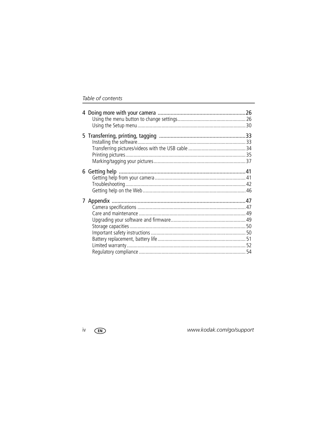 Kodak 8610982 manual Table of contents 