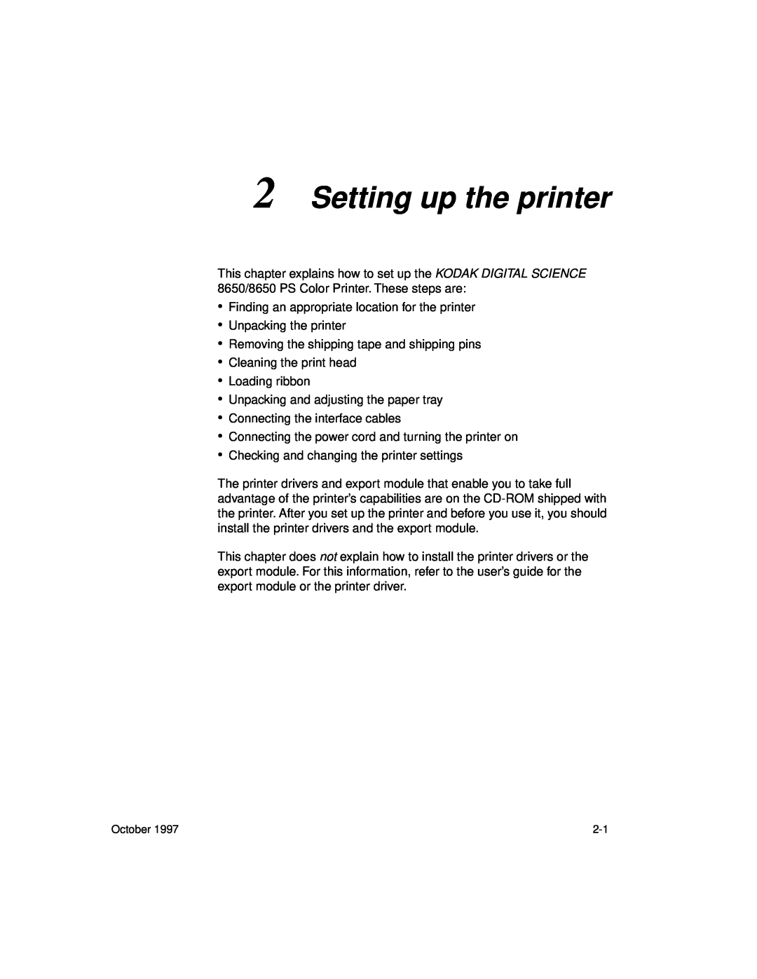 Kodak 8650 manual Setting up the printer 