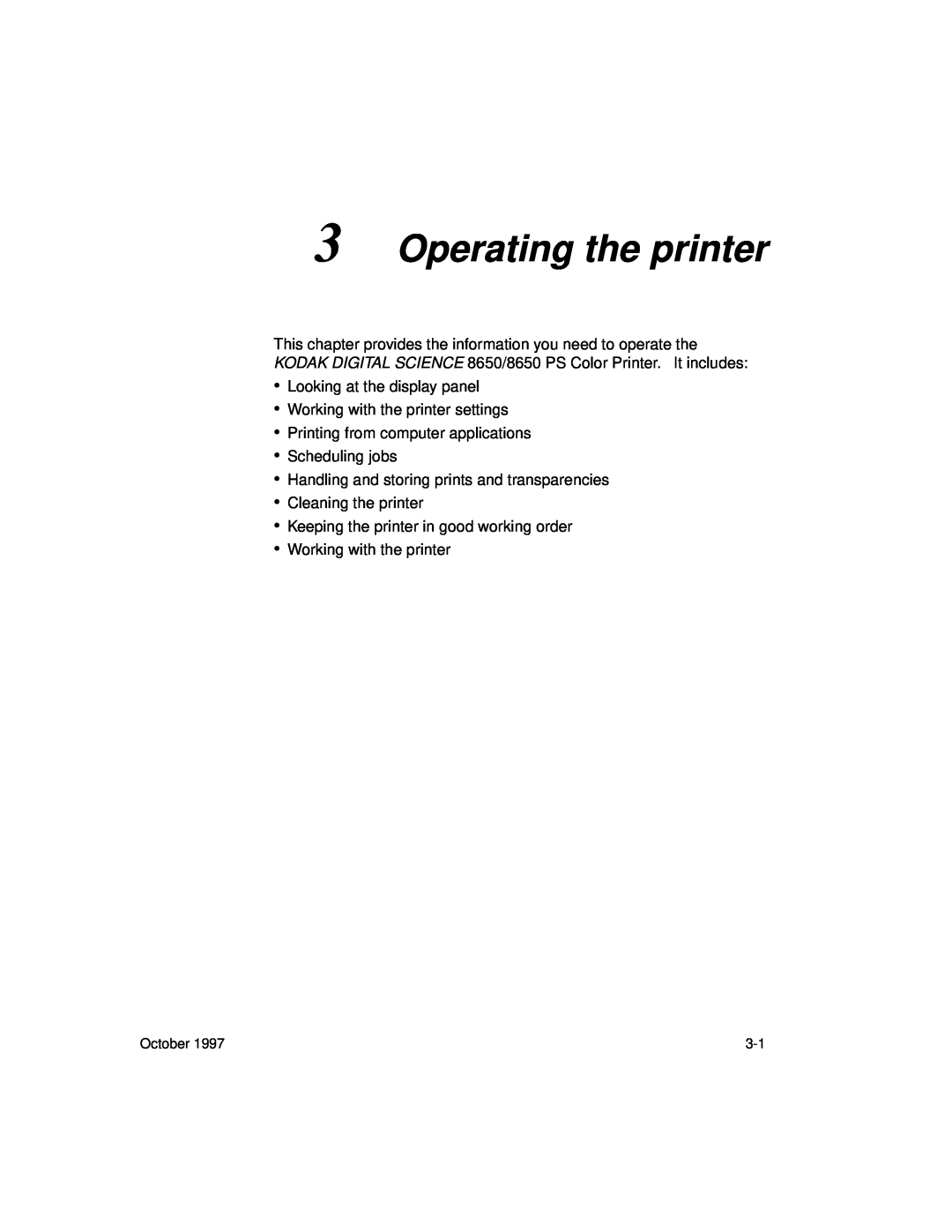 Kodak 8650 manual Operating the printer 
