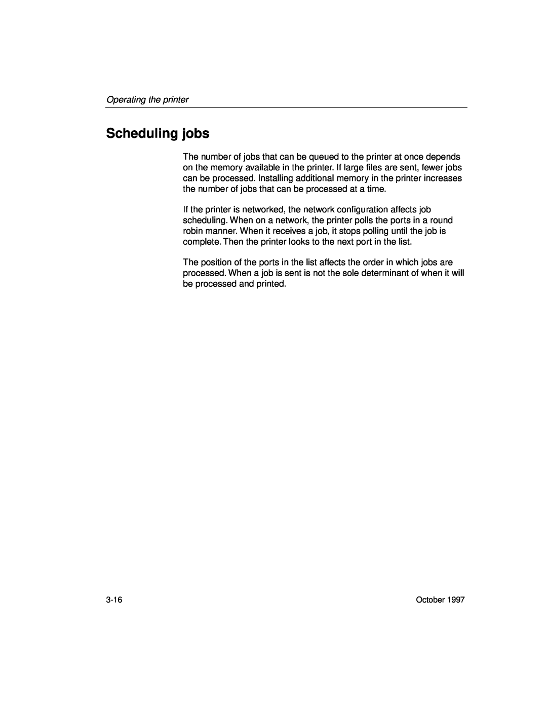 Kodak 8650 manual Scheduling jobs, Operating the printer, 3-16, October 