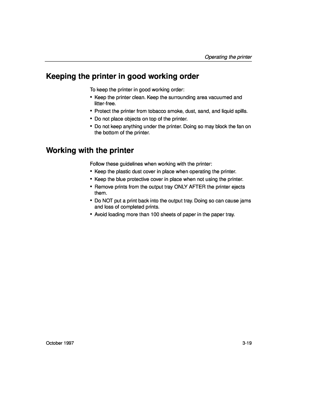 Kodak 8650 manual Keeping the printer in good working order, Working with the printer, Operating the printer 