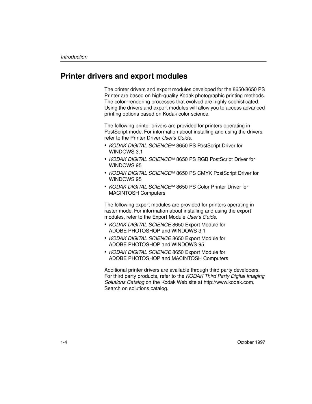 Kodak 8650 manual Printer drivers and export modules 