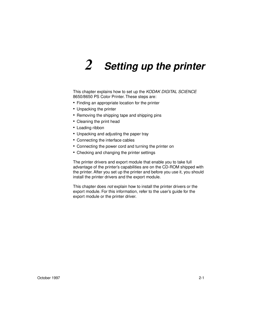 Kodak 8650 manual Setting up the printer 