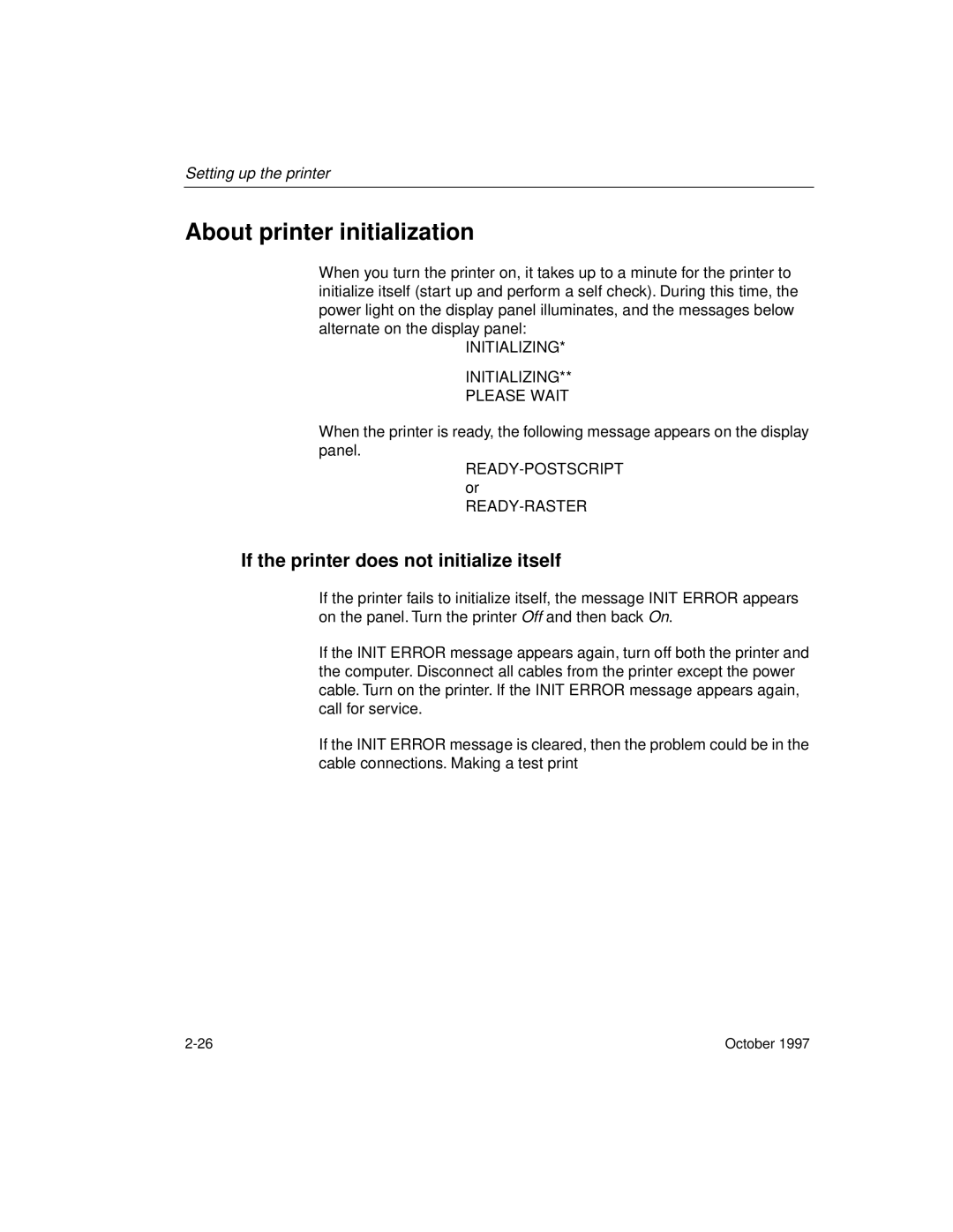 Kodak 8650 manual About printer initialization, If the printer does not initialize itself 