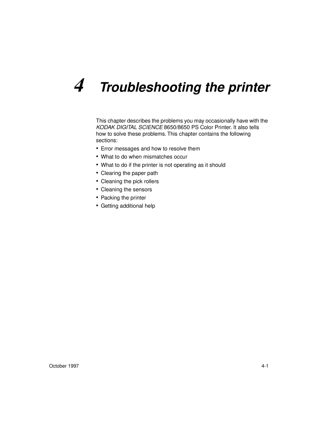 Kodak 8650 manual Troubleshooting the printer 