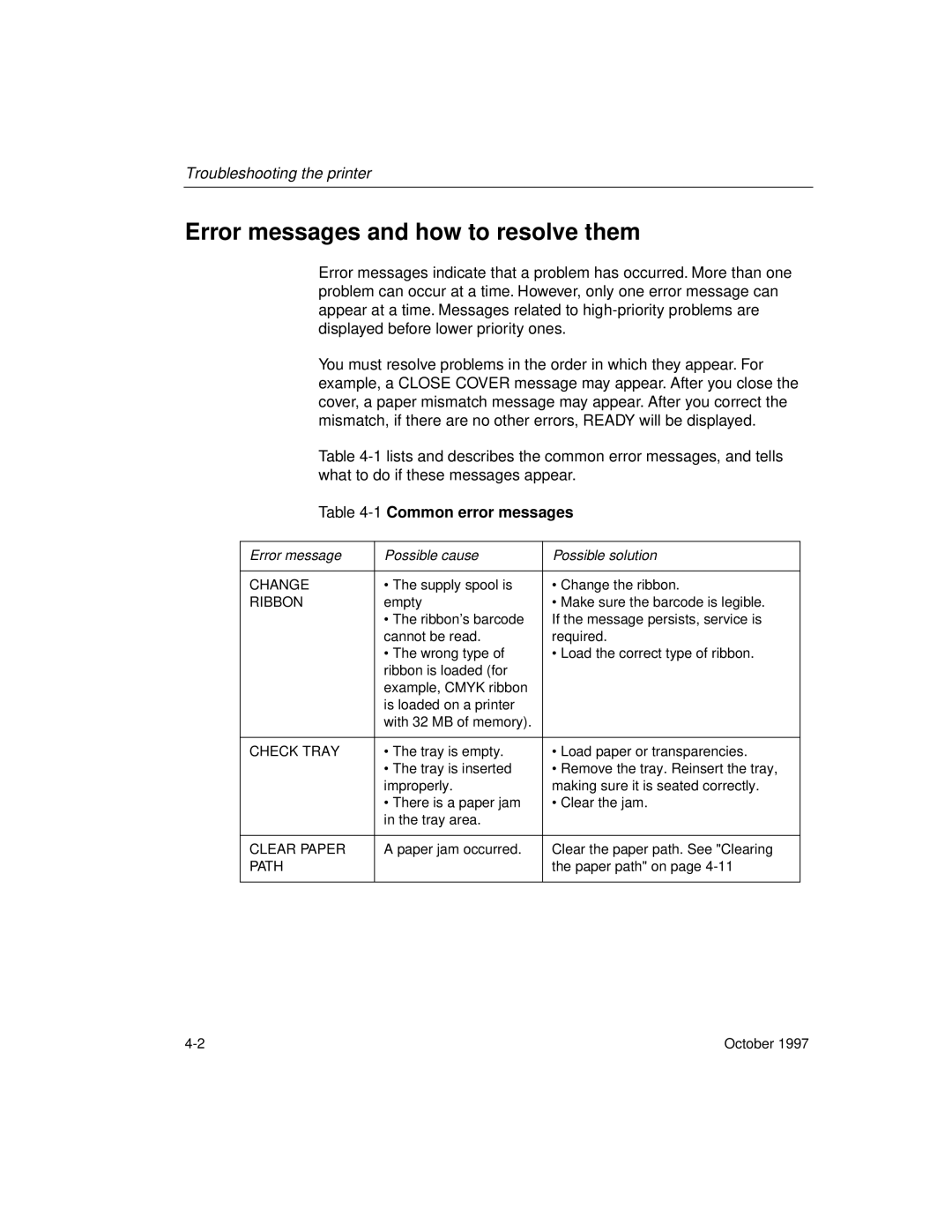 Kodak 8650 manual Error messages and how to resolve them, 1Common error messages 