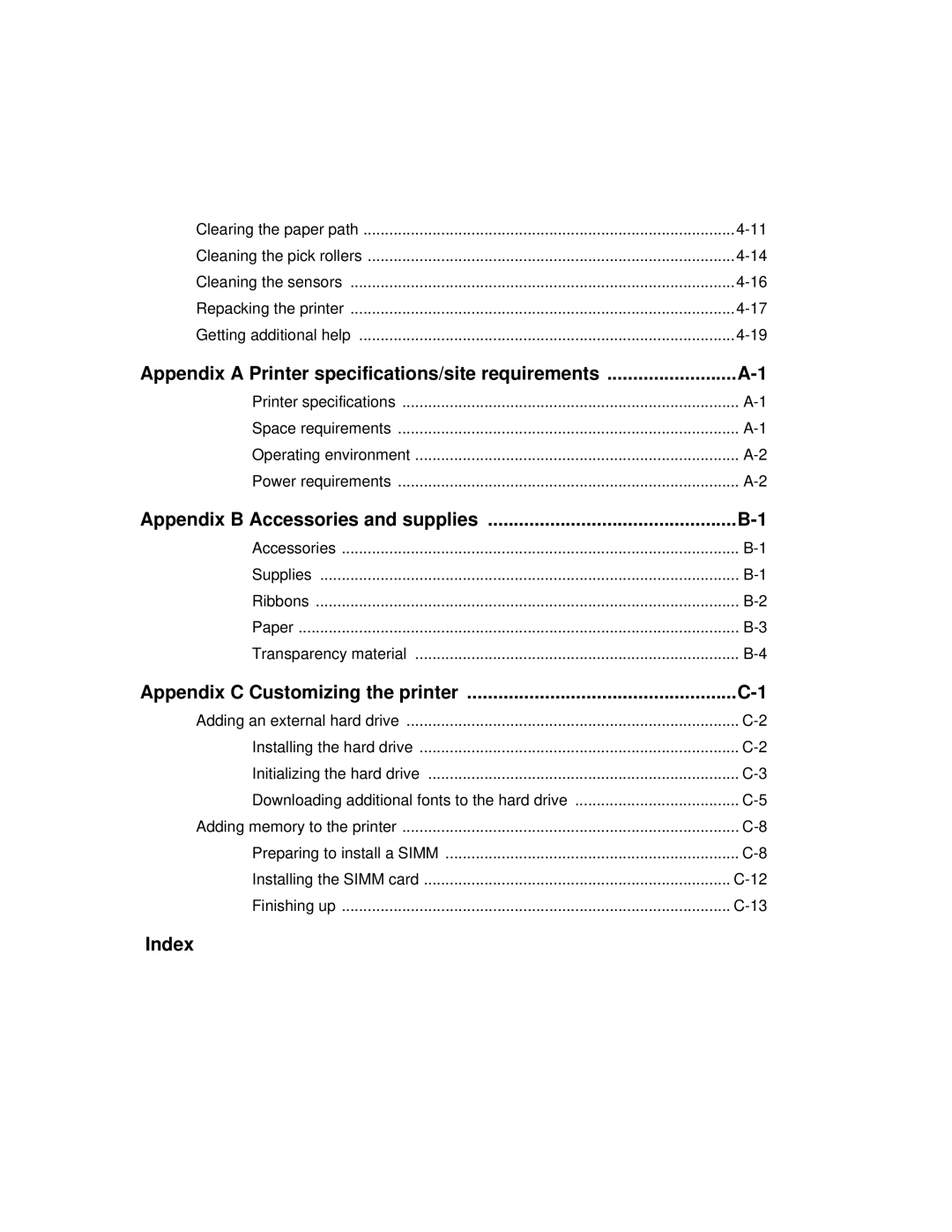 Kodak 8650 manual Appendix a Printer specifications/site requirements, Appendix B Accessories and supplies, Index 