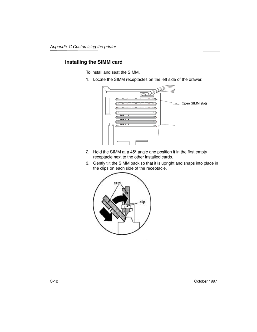 Kodak 8650 manual Installing the Simm card 