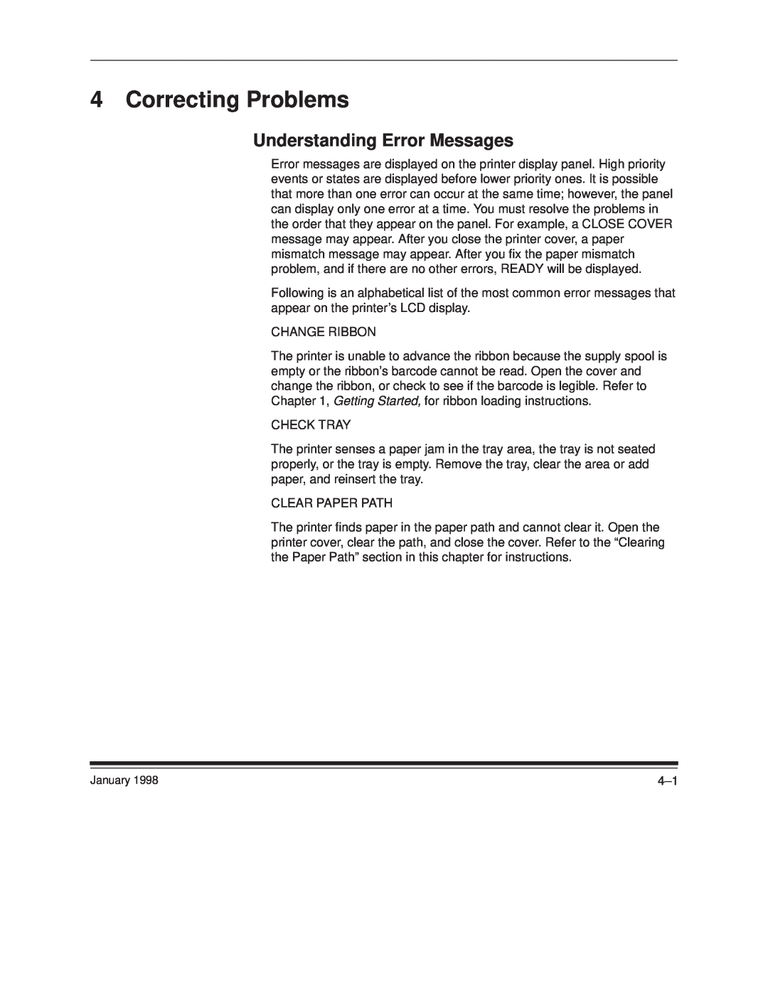 Kodak 8657 manual Correcting Problems, Understanding Error Messages 