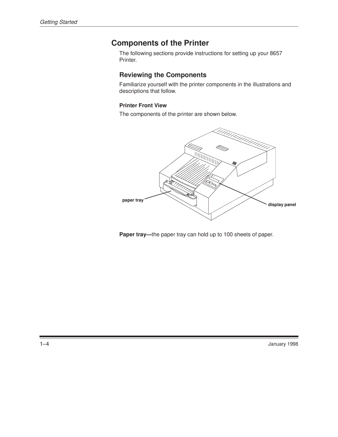 Kodak 8657 manual Components of the Printer, Reviewing the Components, Printer Front View 