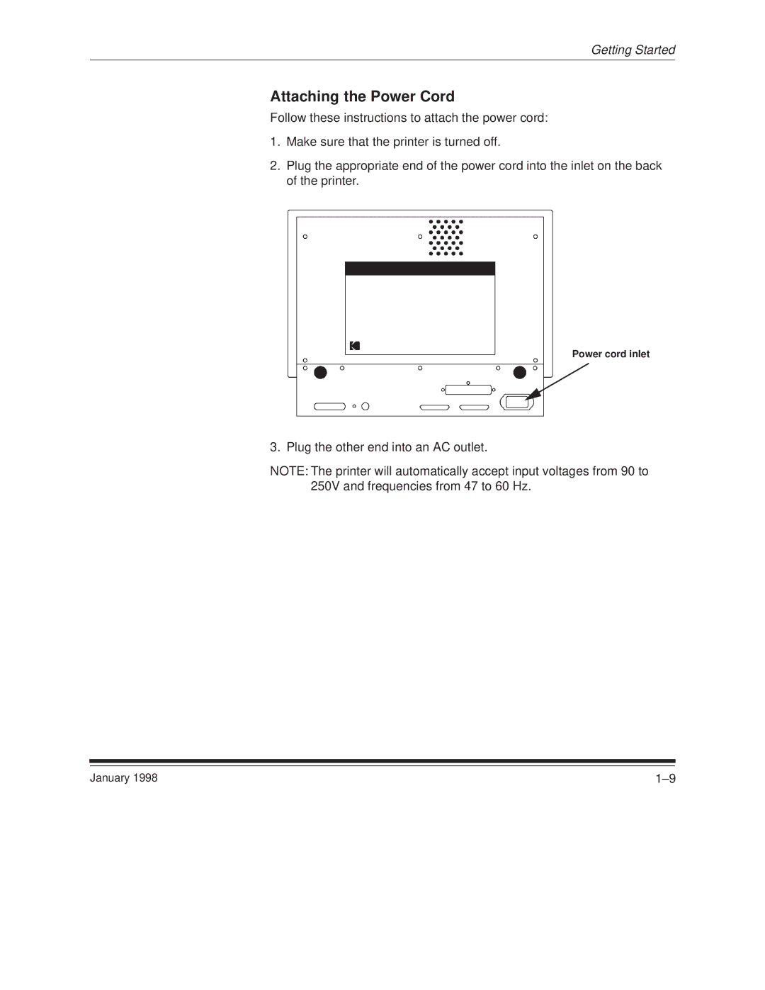 Kodak 8657 manual Attaching the Power Cord 