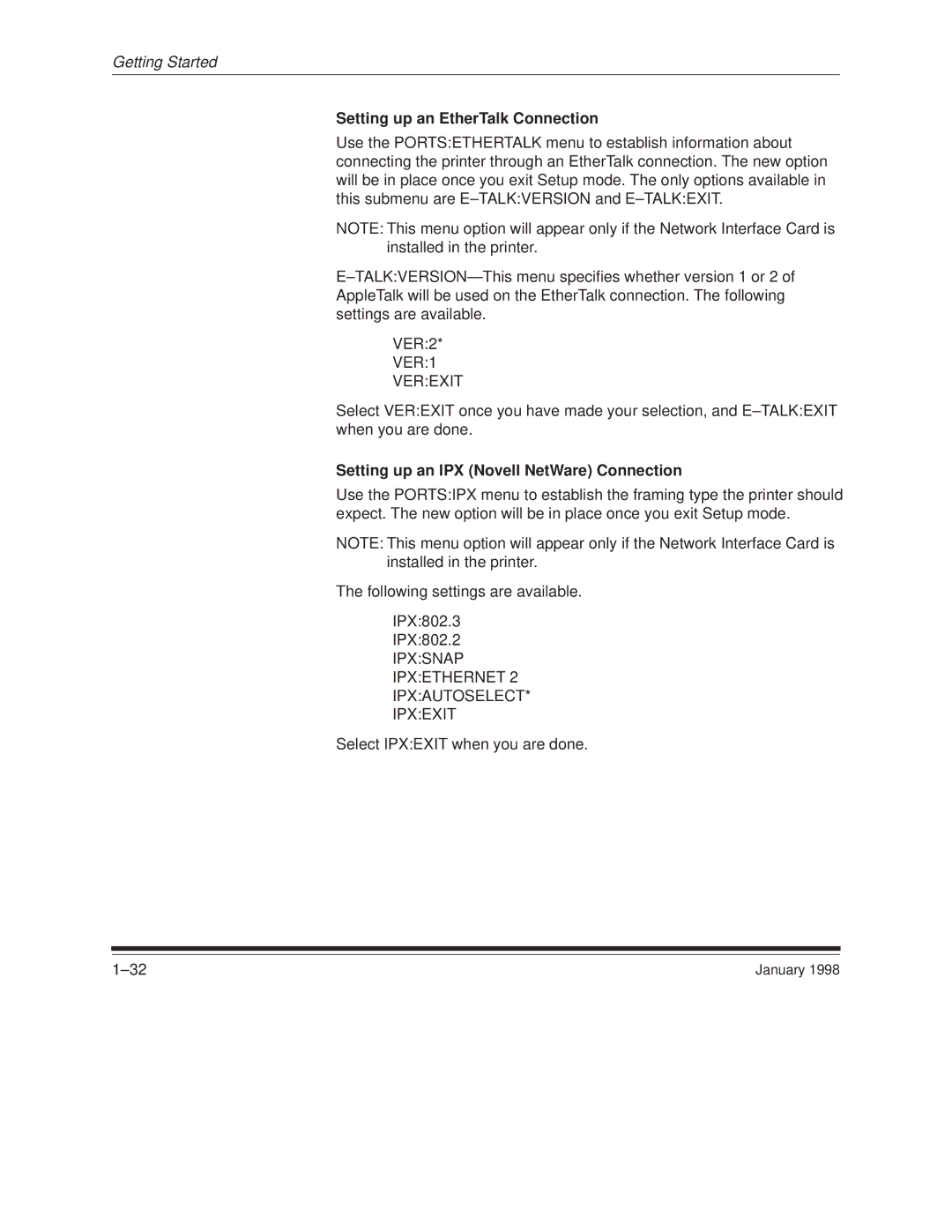 Kodak 8657 manual Setting up an EtherTalk Connection, VER1 Verexit, Setting up an IPX Novell NetWare Connection 