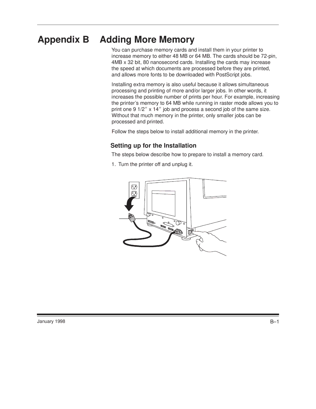 Kodak 8657 manual Appendix B Adding More Memory, Setting up for the Installation 