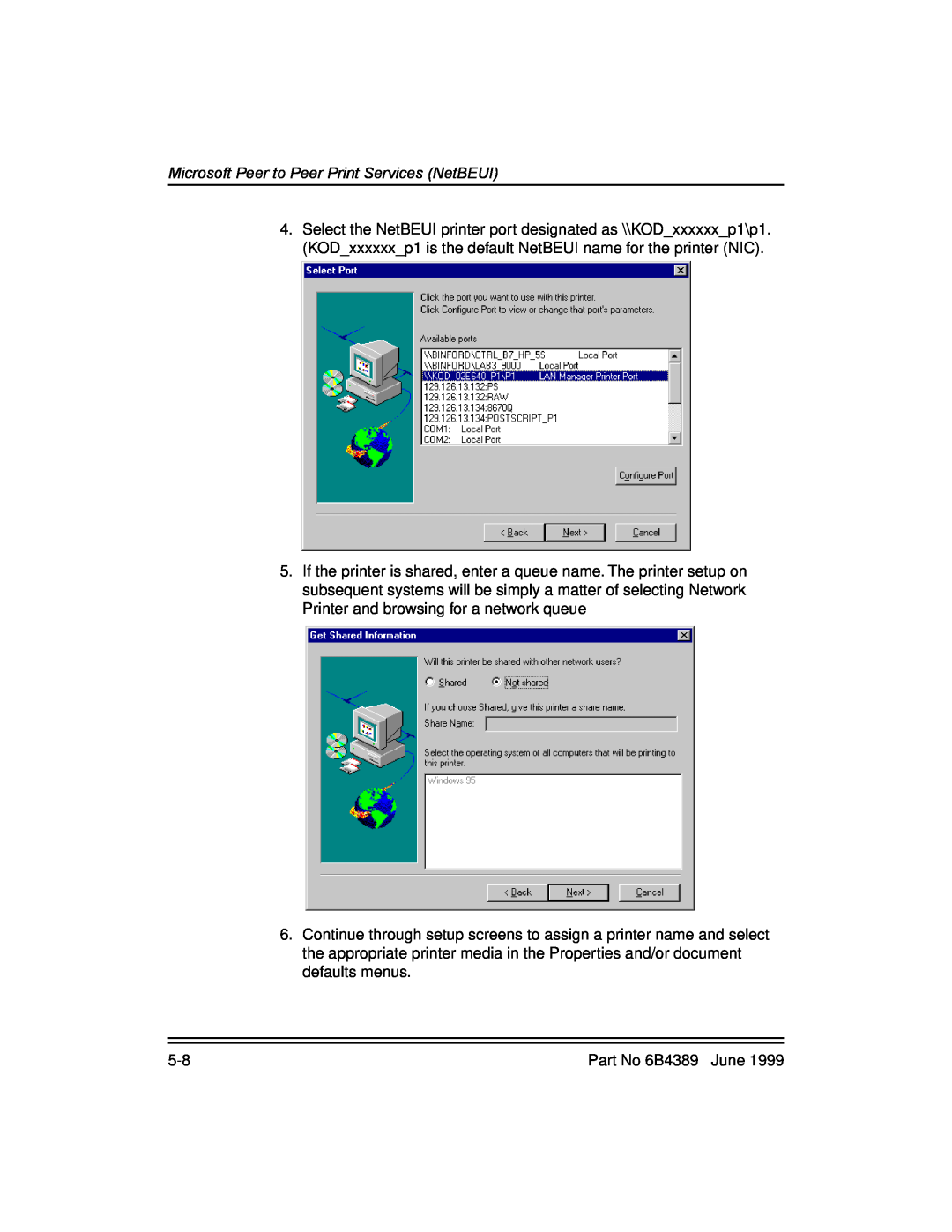 Kodak 8670, 8660 manual Microsoft Peer to Peer Print Services NetBEUI, Part No 6B4389 June 