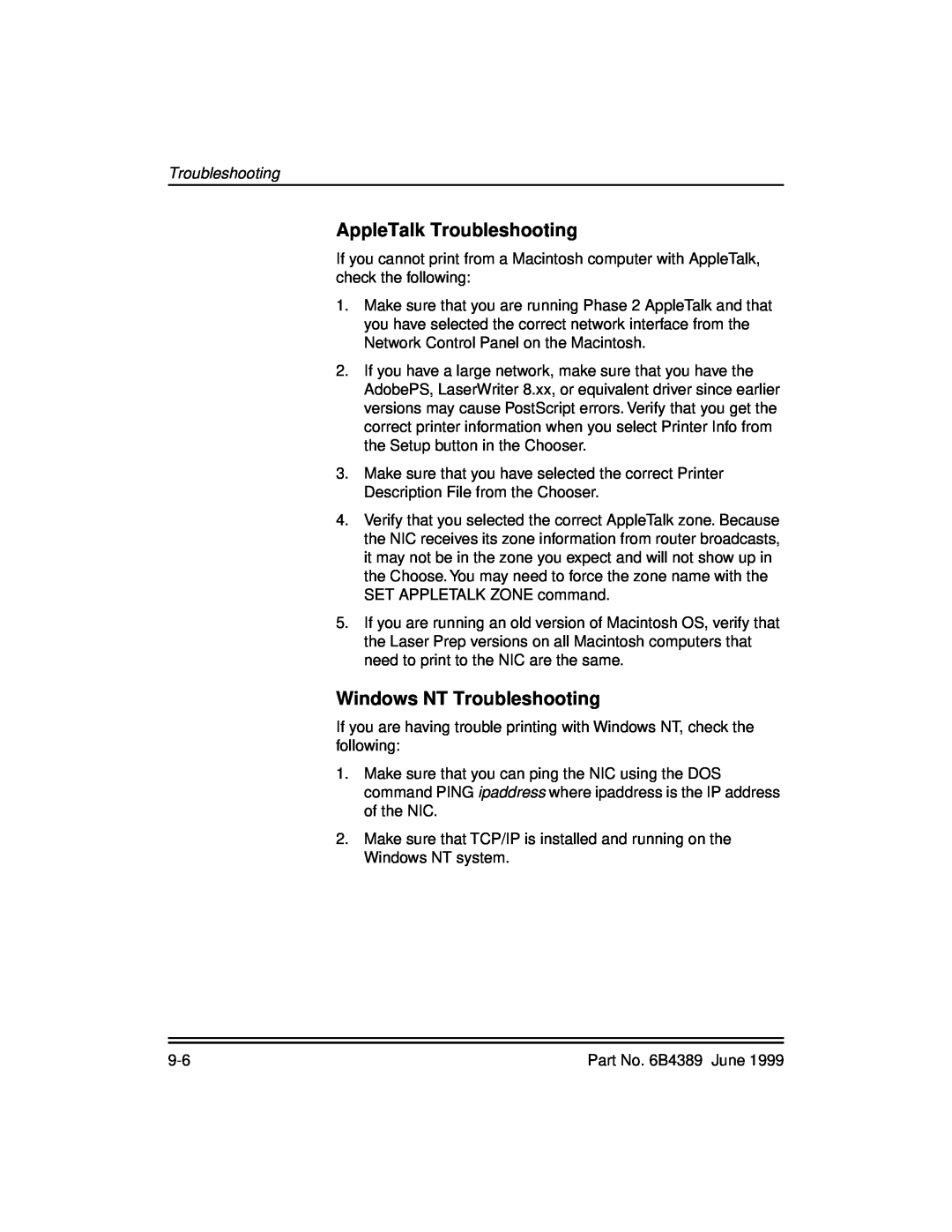 Kodak 8670, 8660 manual AppleTalk Troubleshooting, Windows NT Troubleshooting 