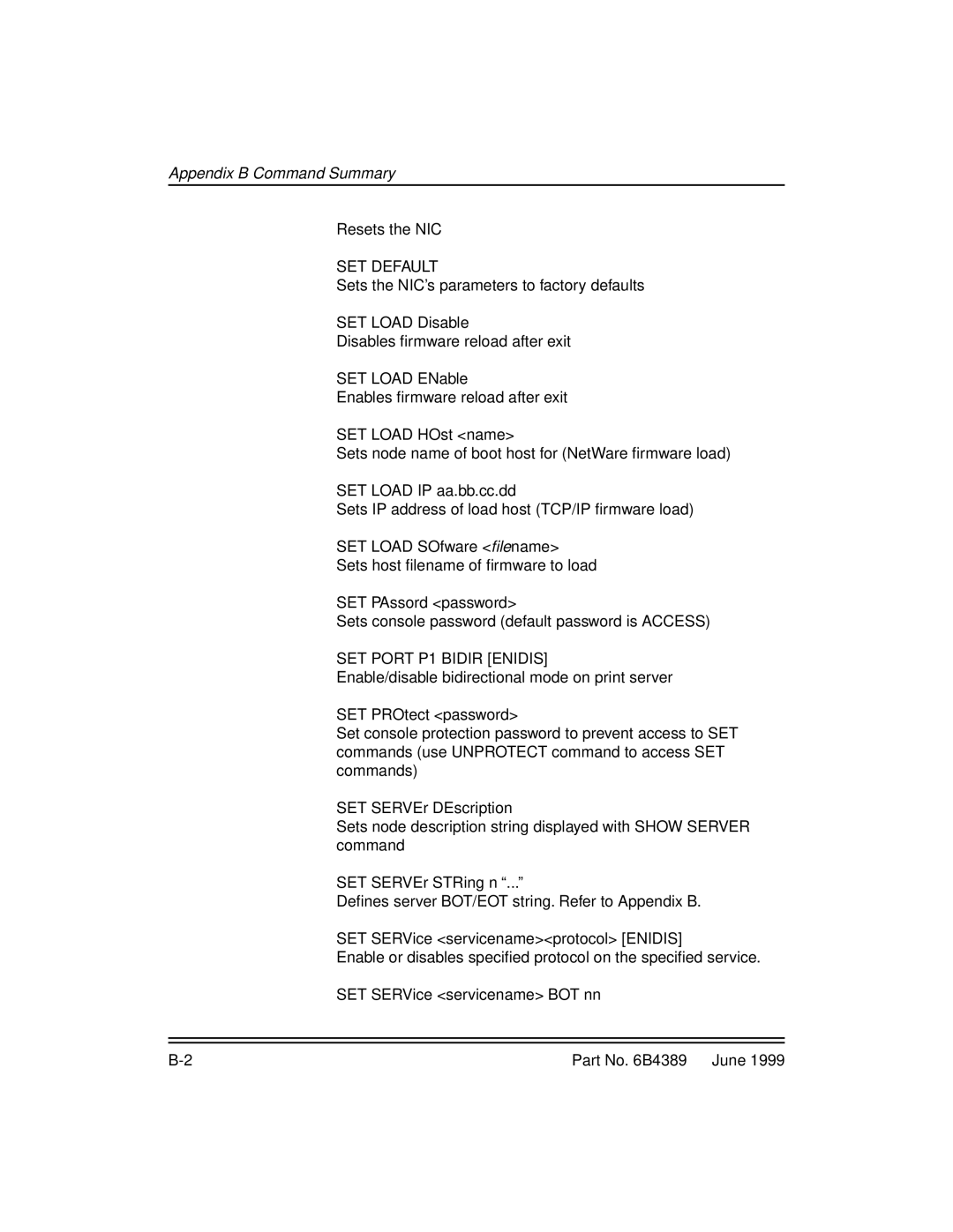 Kodak 8670, 8660 manual Appendix B Command Summary 