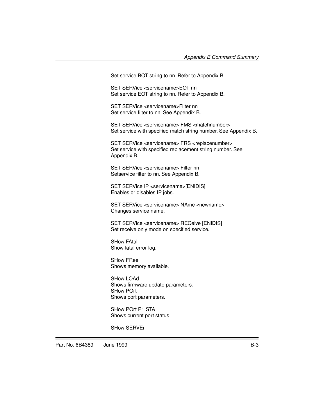 Kodak 8660, 8670 manual Appendix B Command Summary 