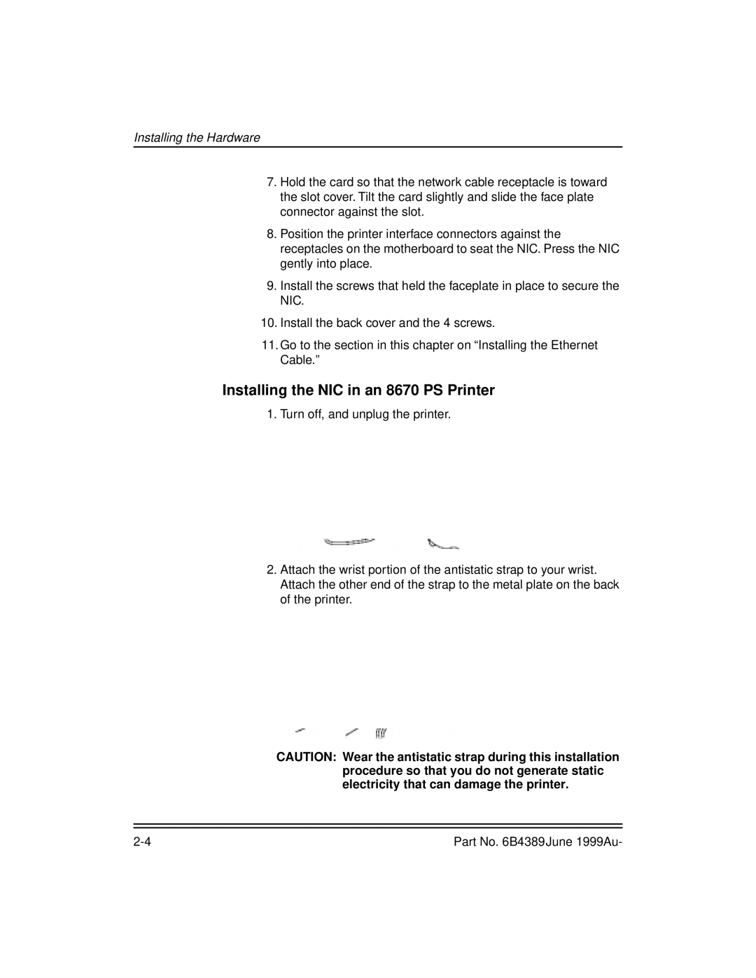 Kodak 8660 manual Installing the NIC in an 8670 PS Printer 