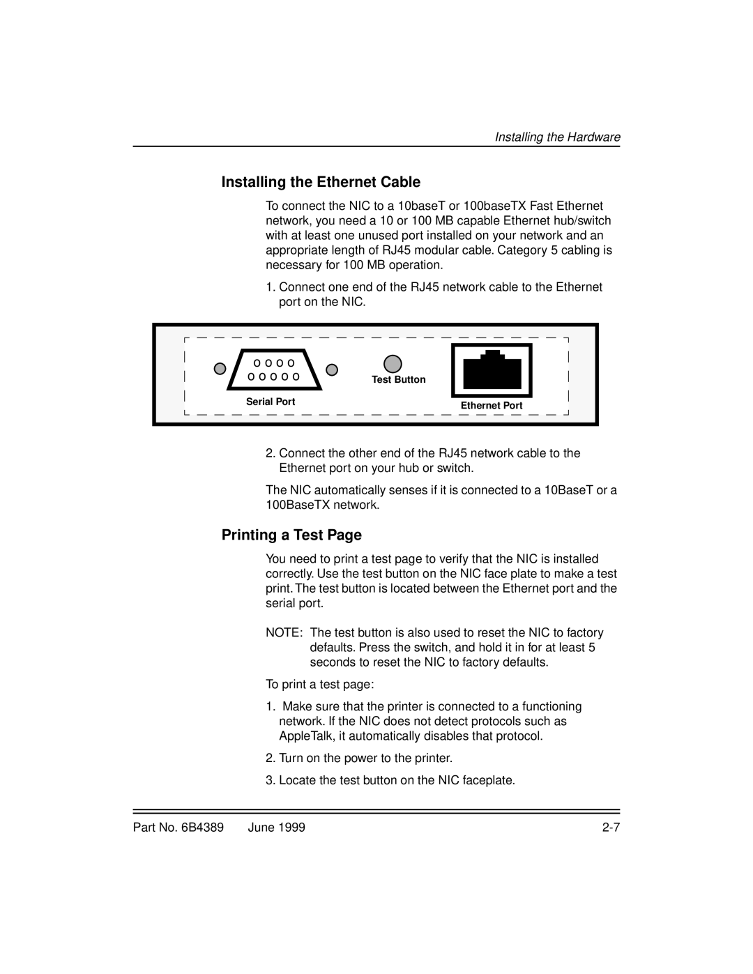 Kodak 8660, 8670 manual Installing the Ethernet Cable, Printing a Test 