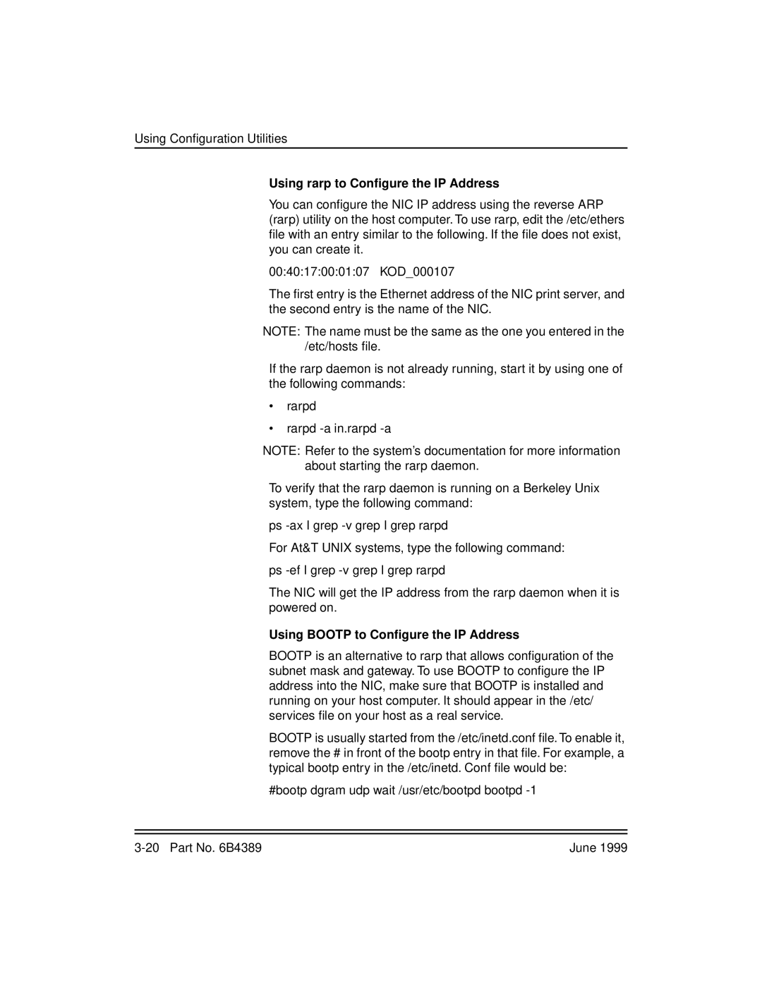 Kodak 8670, 8660 manual Using rarp to Configure the IP Address, Using Bootp to Configure the IP Address 