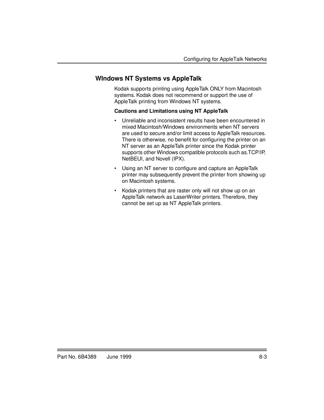 Kodak 8660, 8670 manual WIndows NT Systems vs AppleTalk 