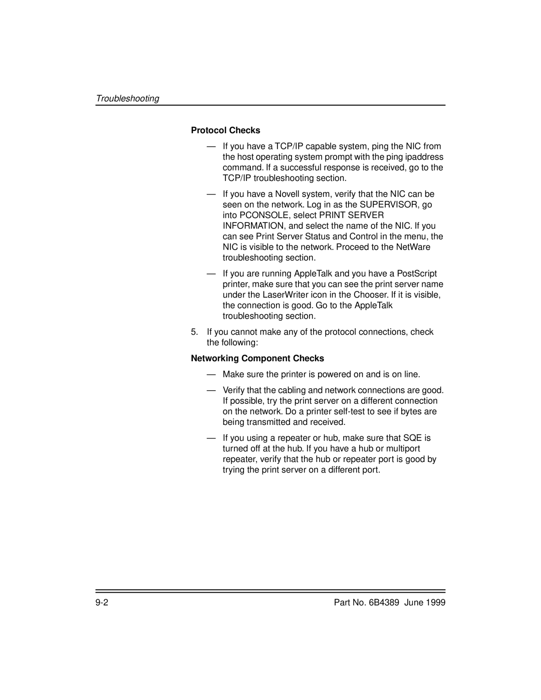 Kodak 8670, 8660 manual Protocol Checks, Networking Component Checks 