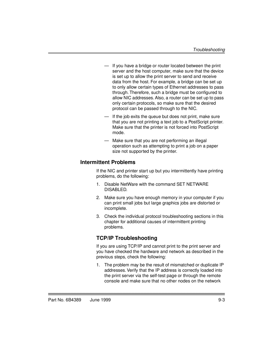 Kodak 8660, 8670 manual Intermittent Problems, TCP/IP Troubleshooting 