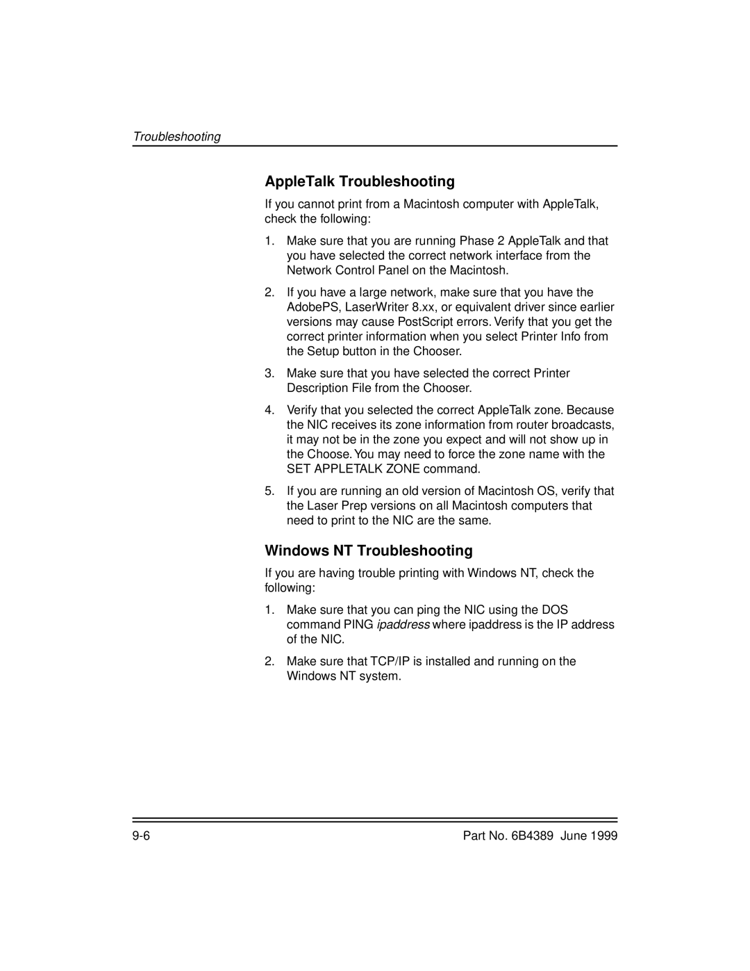 Kodak 8670, 8660 manual AppleTalk Troubleshooting, Windows NT Troubleshooting 