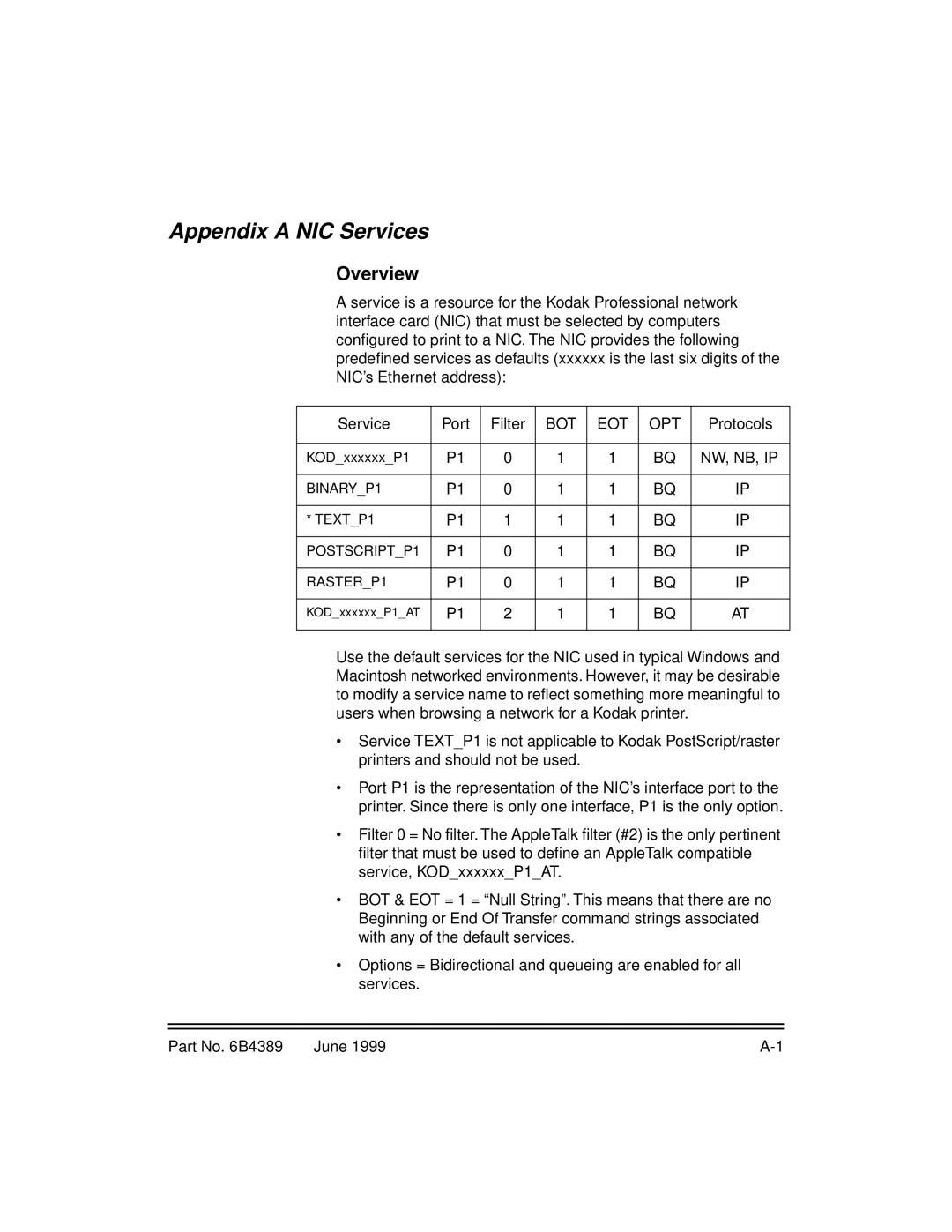 Kodak 8660, 8670 manual Appendix a NIC Services, Overview 