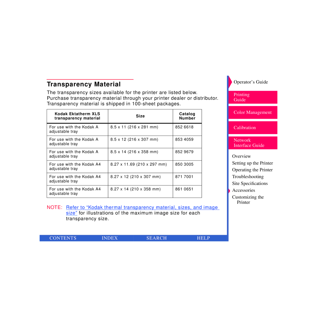 Kodak 8670 PS specifications Transparency Material 