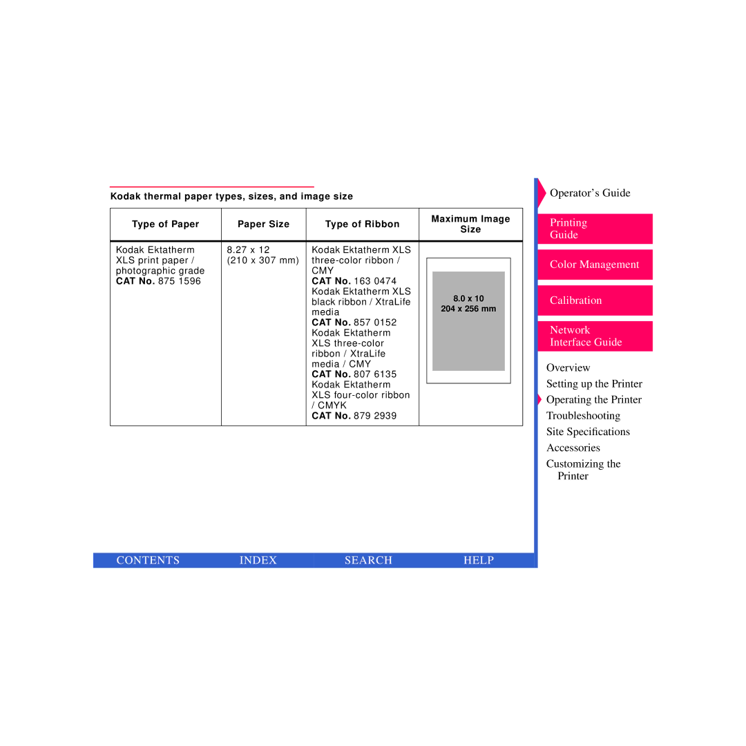 Kodak 8670 PS specifications Contents Index Search Help 