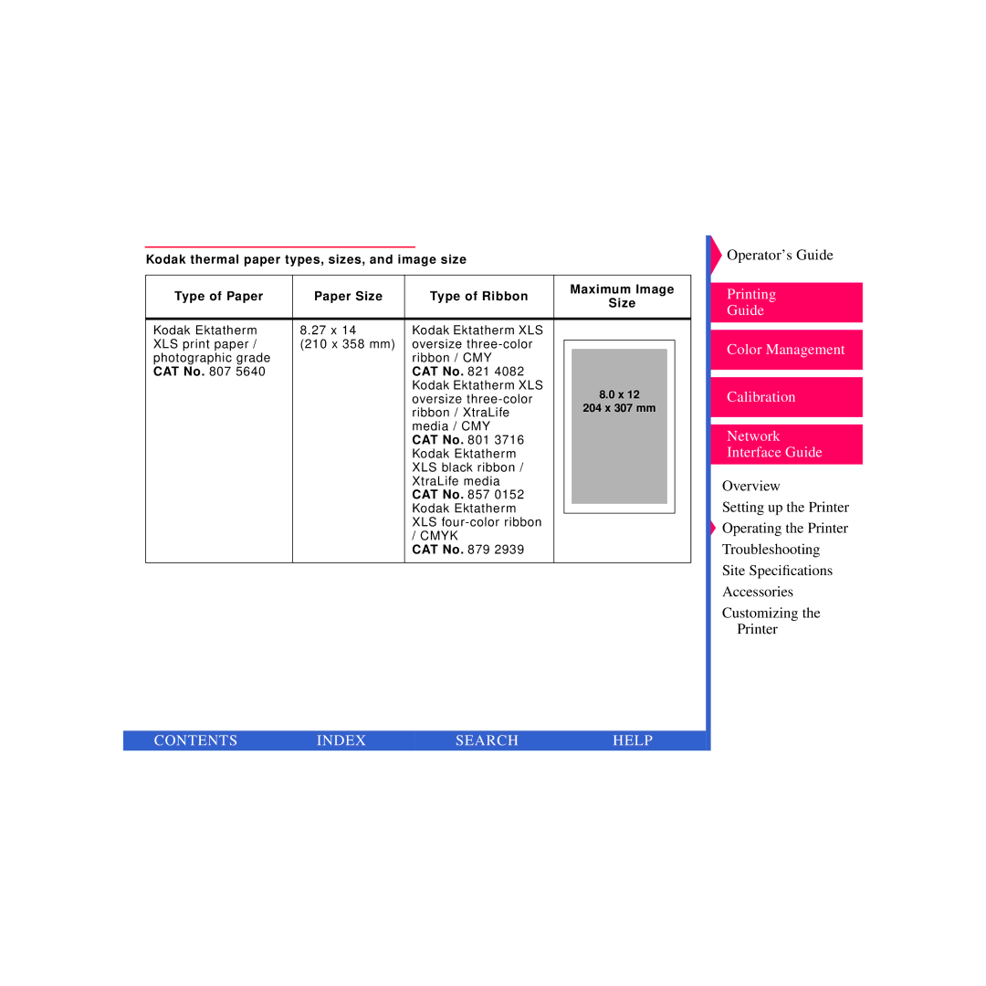 Kodak 8670 PS specifications Contents Index Search Help 