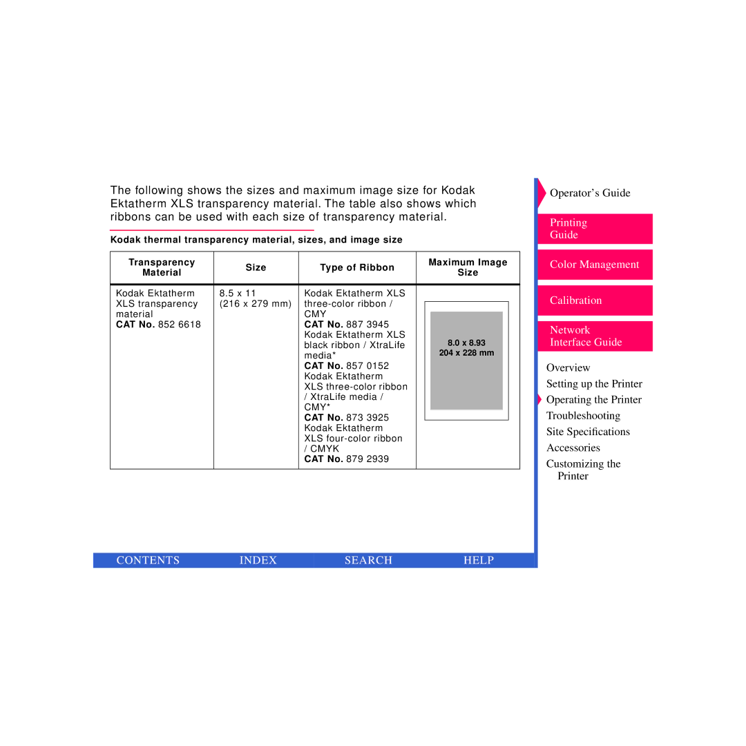 Kodak 8670 PS specifications Kodak Ektatherm XLS three-color ribbon XtraLife media 