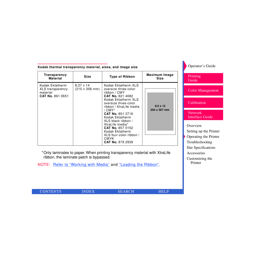 Kodak 8670 PS specifications Contents Index Search Help 