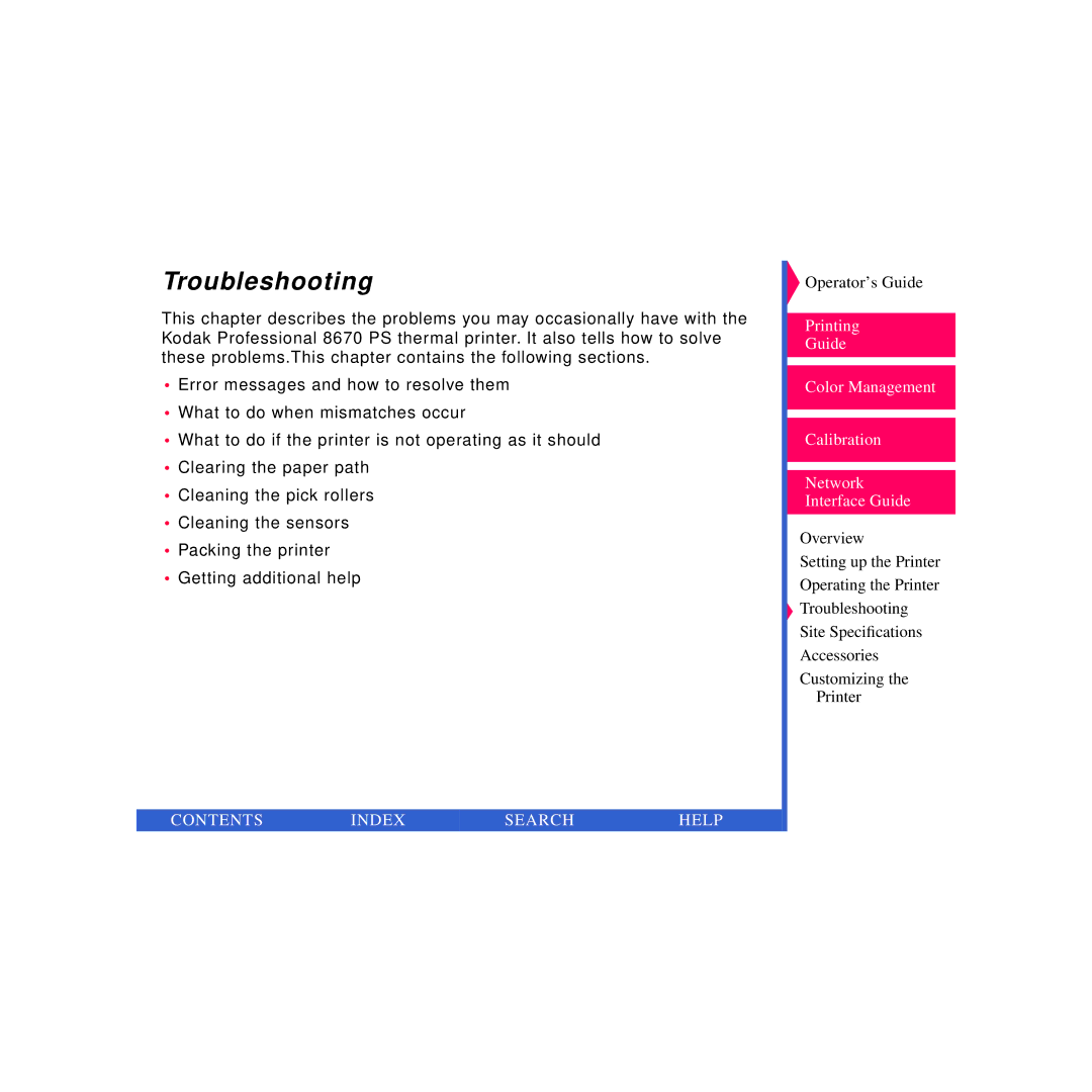 Kodak 8670 PS specifications Troubleshooting 